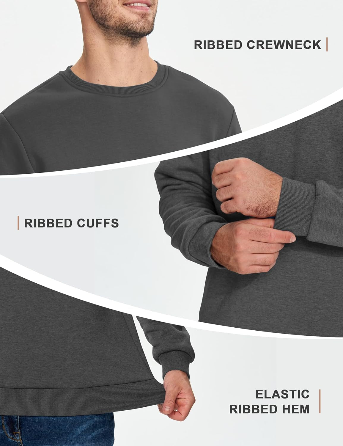 Men'S Fleece Sweatshirts Thermal Crewneck Sweatshirt Winter Warm Sherpa Lined Pullover Shirt