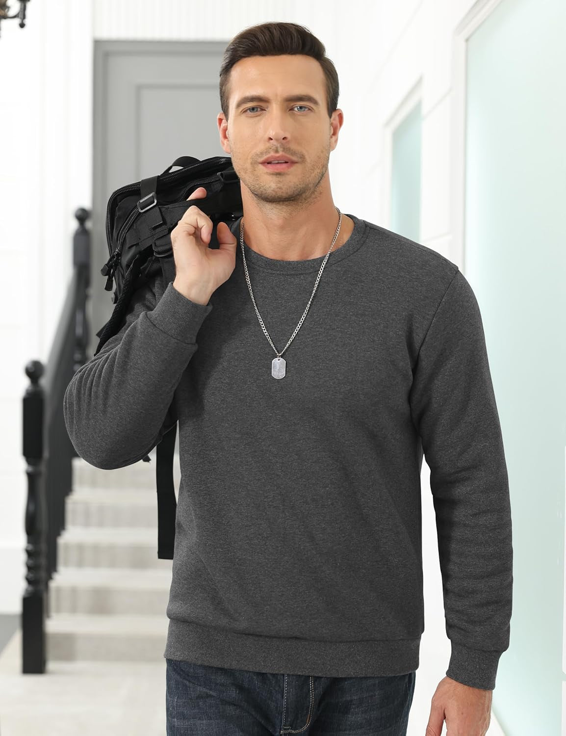 Men'S Fleece Sweatshirts Thermal Crewneck Sweatshirt Winter Warm Sherpa Lined Pullover Shirt